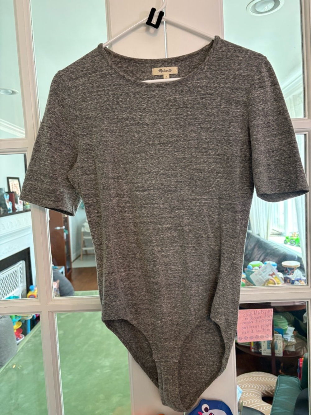 Madewell Gray Short Sleeve Crewneck Bodysuit